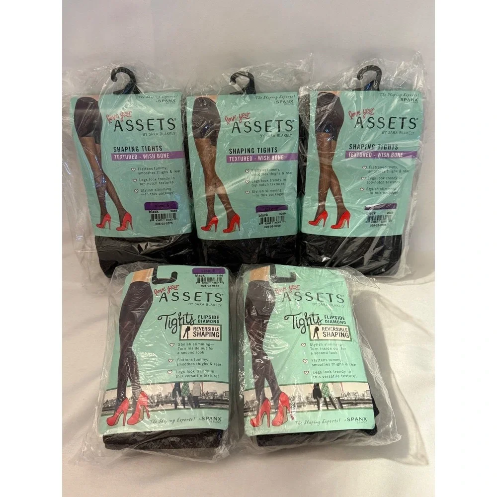 Lot of 5 Assets by Sara Blakely Size 5 Shaping Tights Black NIP Spanx Mix